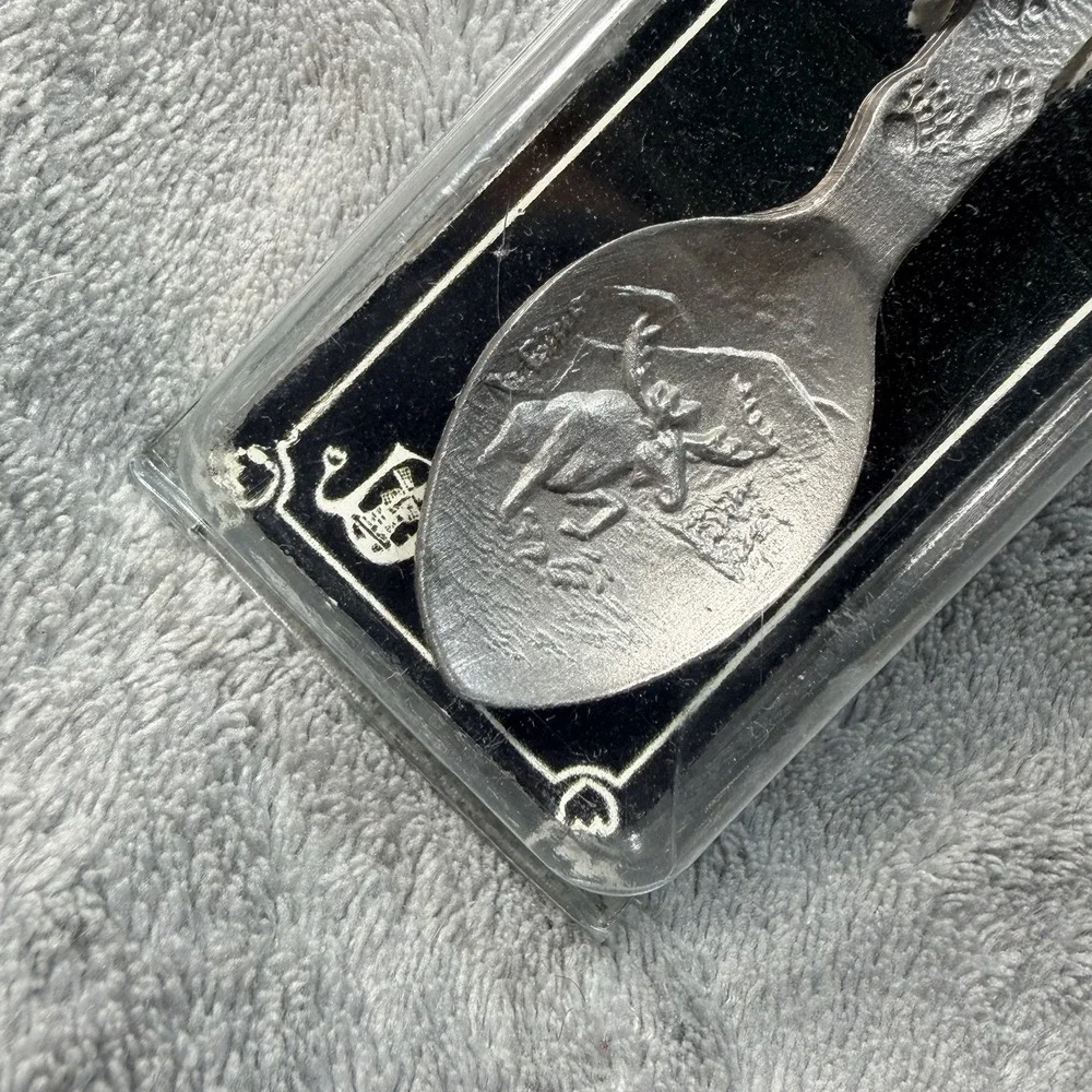 Pewter Indian Head Resort Lincoln, NH Souvenir Spoon, Bear Head Moose